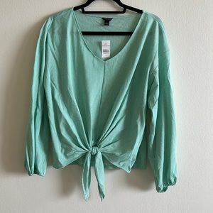 Ann Taylor Green Striped Tie Top, Size M, NWT